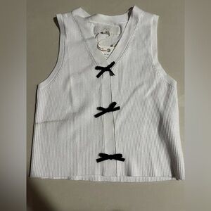 Zara White Tank Top with Black Bows